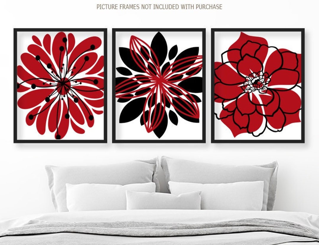 Red Flower Wall Art Flower Bedroom Wall Decor Prints or Canvas