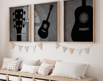 Guitar Nursery Prints: Rock and Roll Music Wall Art, Set of 3