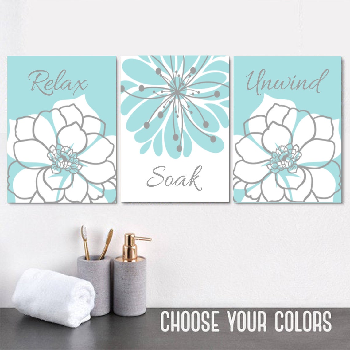 Gray Bathroom Wall Art Prints or Canvas Relax Soak Unwind Etsy