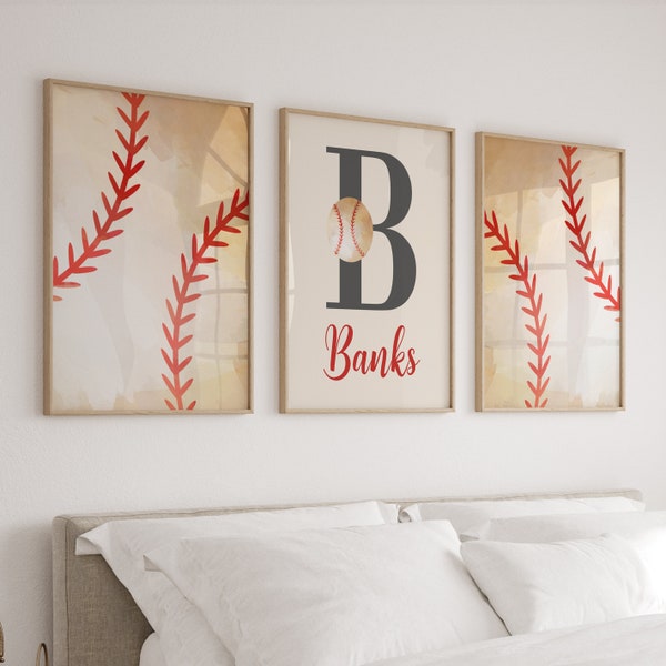 Impression d'art de chambre de bébé de baseball, décoration de chambre d'enfant de baseball vintage, art de baseball pour les enfants, thème de chambre de bébé de baseball estampes lot de 3 imprimables