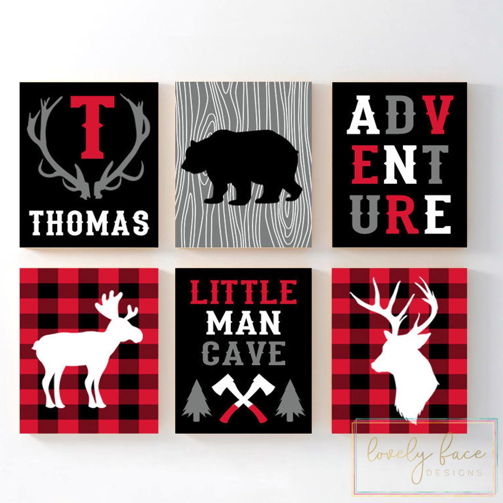 Buffalo Plaid Nursery Decor Lumberjack Nursery Wall Art Baby Boy Nursery Decor Little Man Cave Adventure Prints or Canvas Set of 6 Etsy