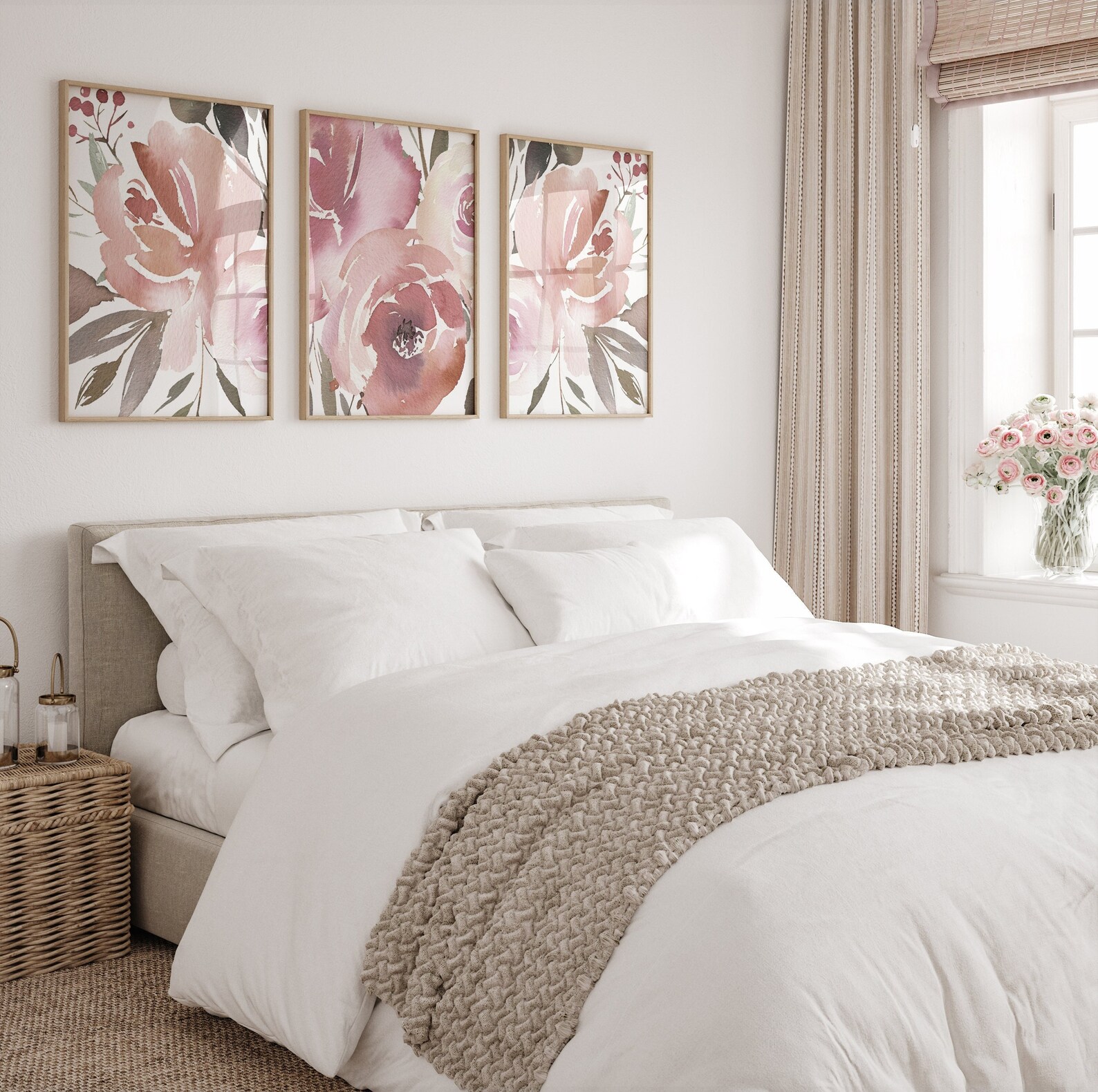 Blush Pink Wall Art Watercolor Flowers Prints or Canvas - Etsy