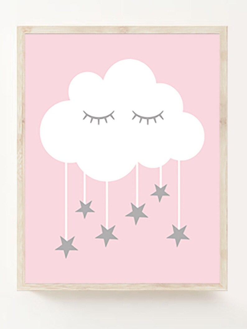 Cloud Nursery Wall Art Moon Cloud Stars Nursery Decor Prints Etsy