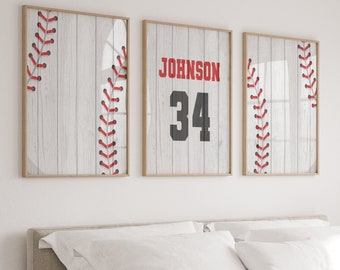 Distressed Baseball Nursery Prints, Little Boys Room Personalized Baseball Prints, Set of 3 Canvas Baseball Art, Boys Sports Room Decor