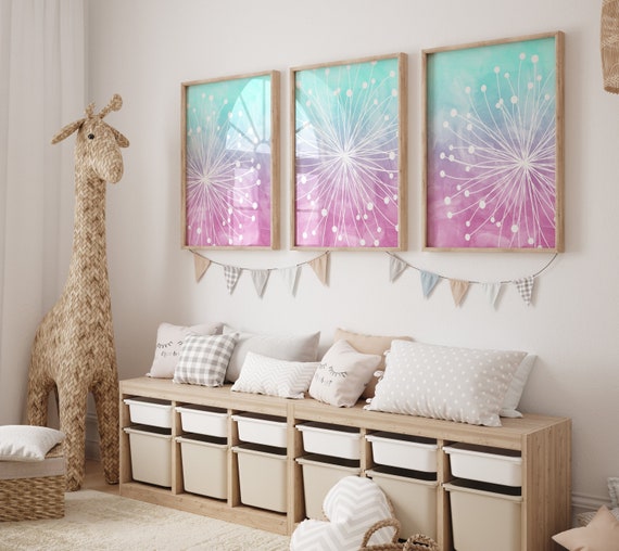 Girl Bedroom Decor Baby Girl Nursery Decor Girl Bedroom Prints or Canvas Watercolor Print Ombre Pictures Pink Purple Aqua Set of 3 Etsy