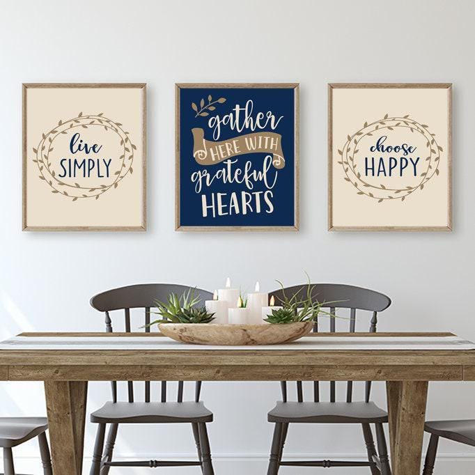 Kitchen Wall Decor, Gather Here, Farmhouse Kitchen Decor, Farmhouse Kitchen Prints or Canvas, Dining Room Wall Art, Farmhouse Sign, Set of 3