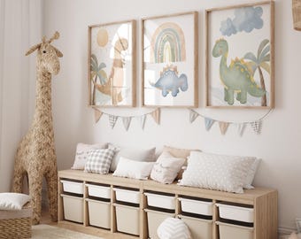 Watercolor Dinosaur Prints: Set of 3 Nursery Wall Art