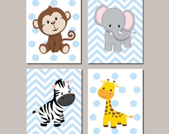 JUNGLE Animals Nursery Decor, Jungle Animals Wall Art, Safari Animal Prints Or Canvas, Safari Nursery Pictures, Zoo Animal Nursery, Set of 4
