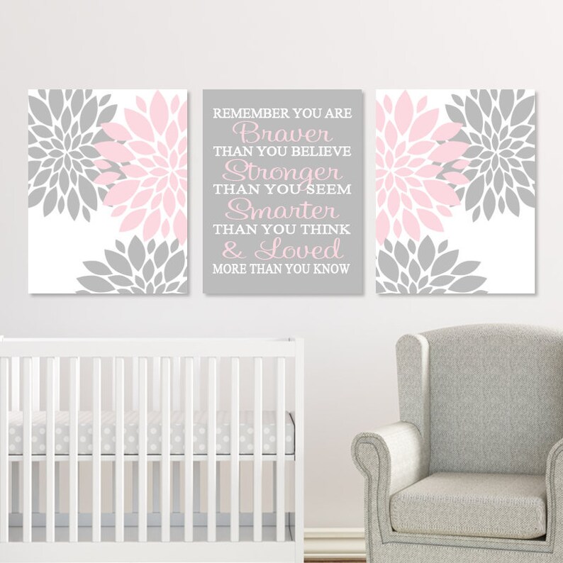 Floral Nursery Art Pink Gray Nursery Decor Baby Girl Nursery Etsy