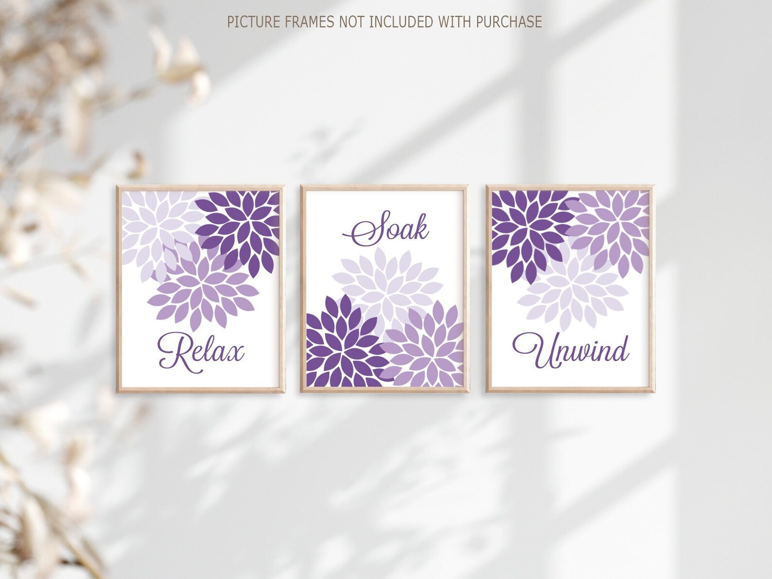 Purple Flower Bathroom Wall Art Purple Flower Bathroom Decor Etsy