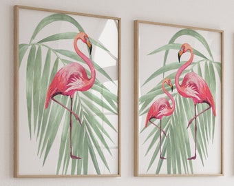 Watercolor Flamingo Art Prints: Tropical Nursery Decor, Set of 2 Wall Art