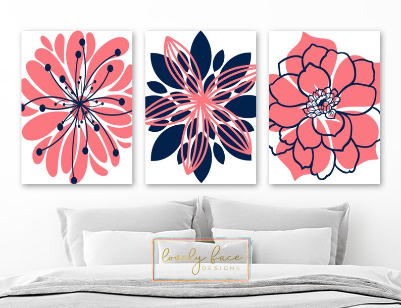 Aqua Flower Wall Art Flower Bedroom Wall Decor Prints or | Etsy