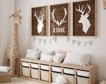 Deer Nursery Art Set of 3: Personalized Rustic Boy Prints