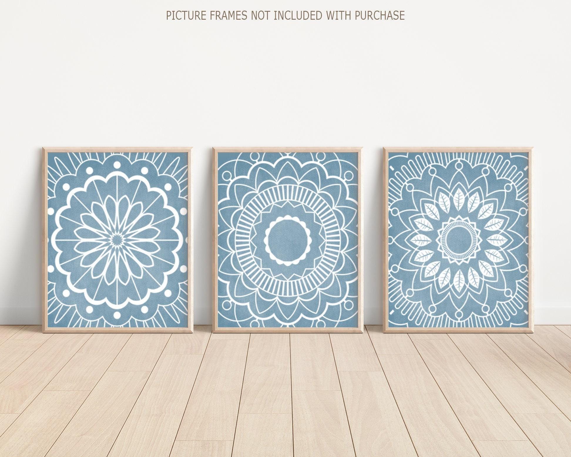 Blue Mandala Art Prints, Set of 3, Farmhouse Wall Decor - Etsy