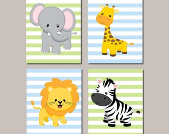 Jungle Animals Nursery Decor, Jungle Animals Nursery Prints Or Canvas, Safari Animals Nursery Decor, Zoo Animals Nursery Wall Art, Set of 4