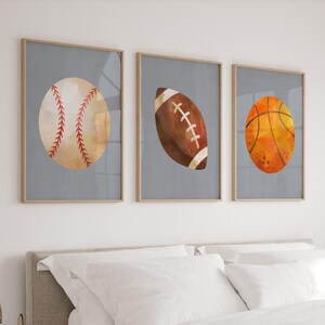 Kids room sports decor, Set of 3 modern sports nursery art, Gray sports prints or canvas, Boys playroom decor, gift for boy sports theme