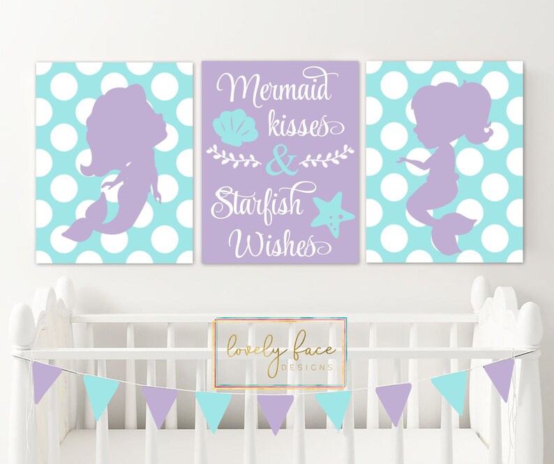 Mermaid Nursery Decor Mermaid Baby Girl Nursery Wall Art Etsy