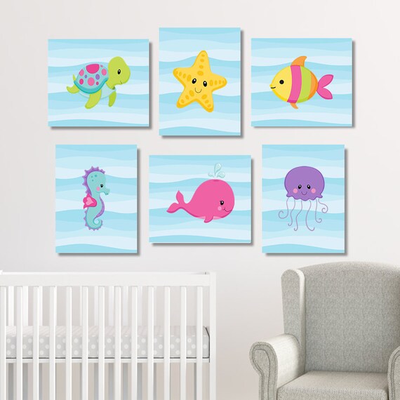Girl Nursery Wall Art Sea Life Sea Animals Prints Or Canvas Etsy