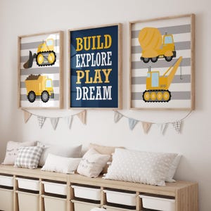 Construction Truck Nursery Prints: Boy&#39;s Room Wall Art, Set of 3