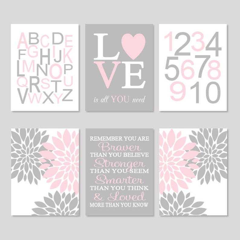 Pink Gray Nursery Wall Art Prints or Canvas Baby Girl Etsy