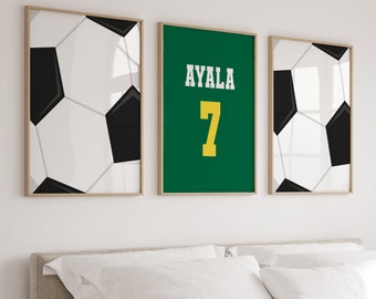 Soccer Prints Wall Art, Soccer Gifts For Boys Room, Personalized Soccer Nursery Prints, Soccer Canvas Prints, Teen Boy Sports Room, Set of 3