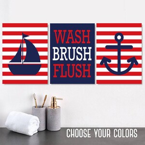 Kids Nautical Bathroom Art Prints, Navy Gray, Set of 3 imagem 6