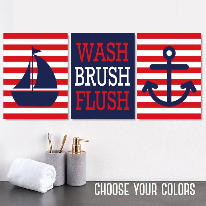 Kids Nautical Bathroom Art Prints, Navy Gray, Set of 3 imagem 6