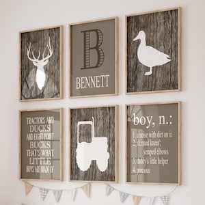 Deer Wall Art, Baby Boy Nursery Decor, Deer Antler, Rustic Nursery Decor, Prints Or Canvas, Tractor, Duck, Boy Hunting Bedroom, Set of 6