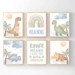 Watercolor Dinosaur Wall Art, Dinosaur Prints for Baby Boys Nursery ...