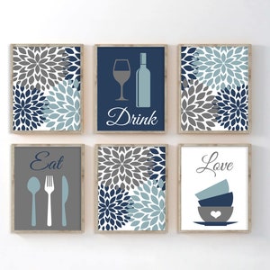 Eat Drink Love Kitchen Wall Art, Eat Drink Love Prints or Canvas Kitchen Quote Wall Decor, Dining Room Wall Decor Set of 6 Kitchen Pictures