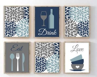 Eat Drink Love Kitchen Wall Art, Eat Drink Love Prints or Canvas Kitchen Quote Wall Decor, Dining Room Wall Decor Set of 6 Kitchen Pictures