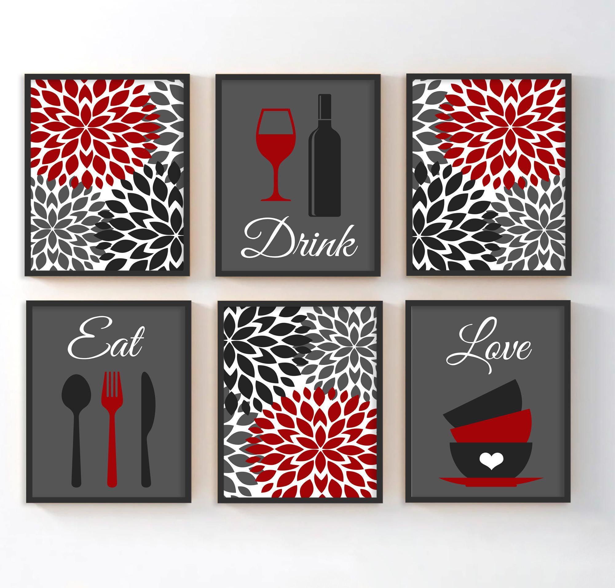 kitchen decor | kitchen prints | kitchen wall art |... Kitchen Wall Art, Eat Drink Love Prints or Canvas Kitchen Quote Wall ...