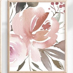 Blush Pink Wall Art, Watercolor Flowers Prints or Canvas, Minimalist ...