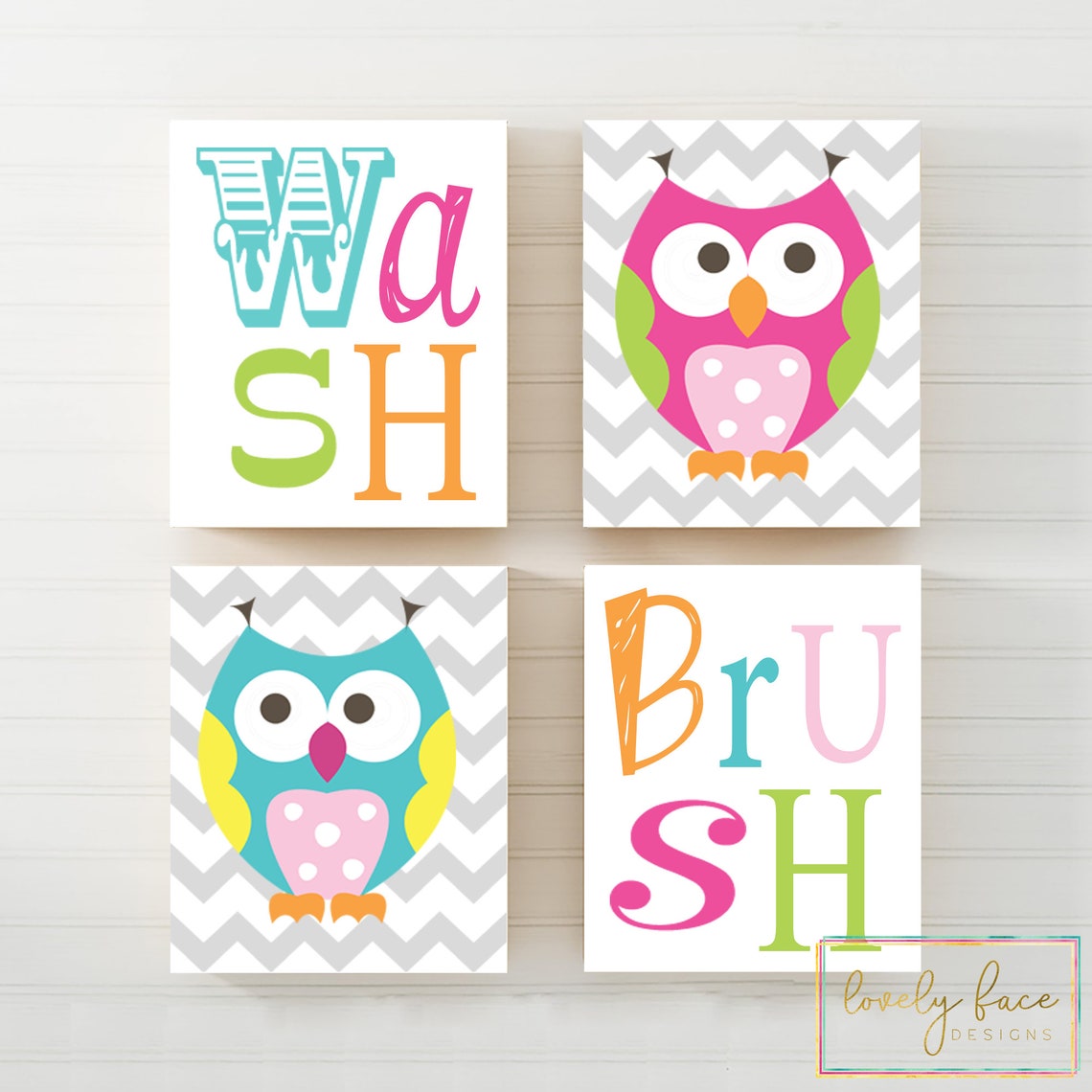 Owl Bathroom Wall Art Owl Bathroom Decor Wash Brush Bathroom Etsy