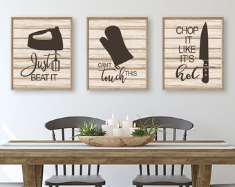 Farmhouse Kitchen Wall Decor, Funny Kitchen Quote Wall Art, Funny Utensil Wall Decor, Set of 3 Kitchen Prints,  Dining Room Decor, Set of 3