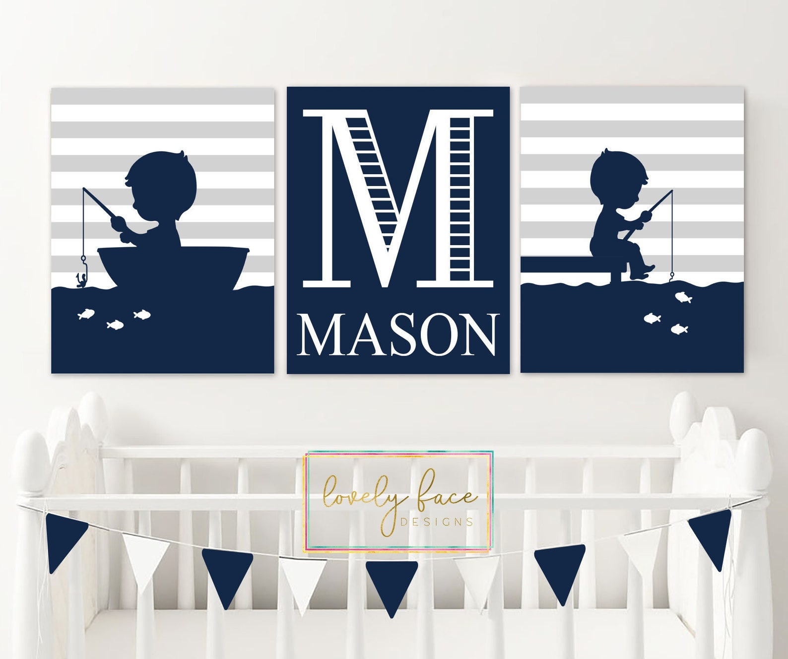 Fishing Nursery Prints or Canvas Boy Fish Nursery Decor Navy Etsy