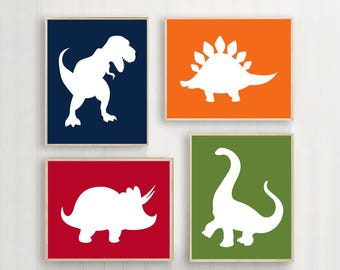 Dinosaur Nursery Prints, Toddler Boy Room Decor, Set of 4