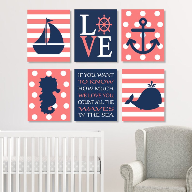 Nautical Nursery Decor Nautical Nursery Art Girl Nautical Etsy
