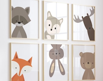Woodland Animal Nursery Prints: Set of 6 Wall Art