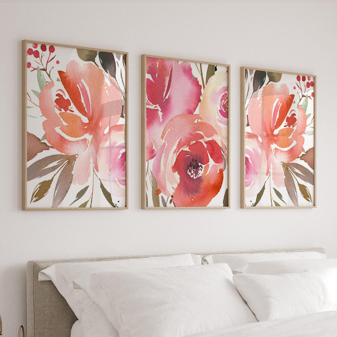 Girl Bedroom Decor, Above Bed Wall Art, Watercolor Floral Art Prints or ...