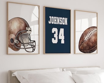 Football Nursery Decor: Personalized Name & Number Prints, Set of 3