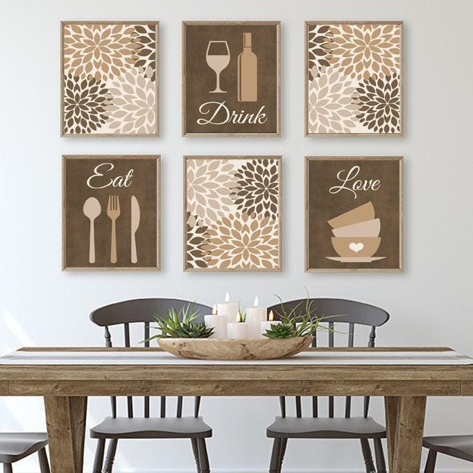kitchen prints set of 7 kitchen wall art aesthetic... Kitchen Wall Art, Eat Drink Love Prints or Canvas Kitchen Quote Wall ...