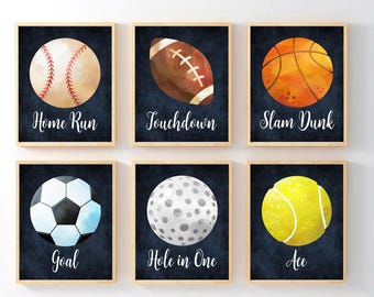 Sports Wall Art Prints: Boys Room Decor, Set of 6
