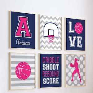 Girl Basketball Wall Art, Basketball Decor, Prints or Canvas, Sports Theme Girl Bedroom Wall Decor, Teen Girl Sports Room Decor, Set of 6