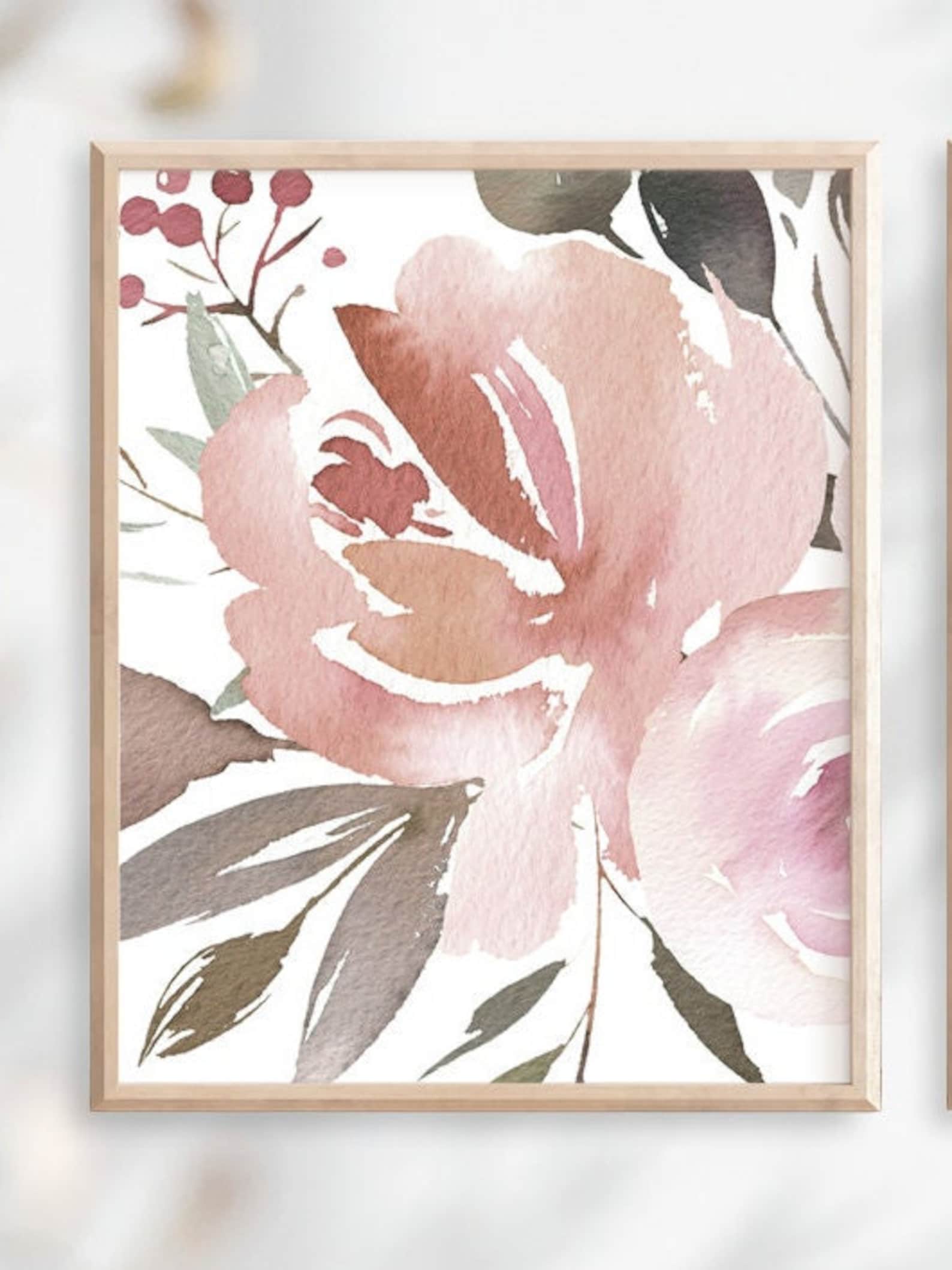 Blush Pink Wall Art Watercolor Flowers Prints or Canvas - Etsy