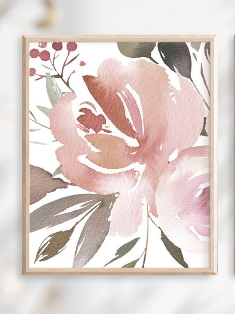 Blush Pink Wall Art Watercolor Flowers Prints or Canvas - Etsy