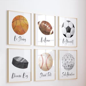 Sports Watercolor Prints: Boys Room Decor, Set of 6