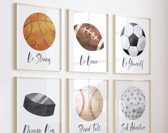 Sports Watercolor Prints: Boys Room Decor, Set of 6