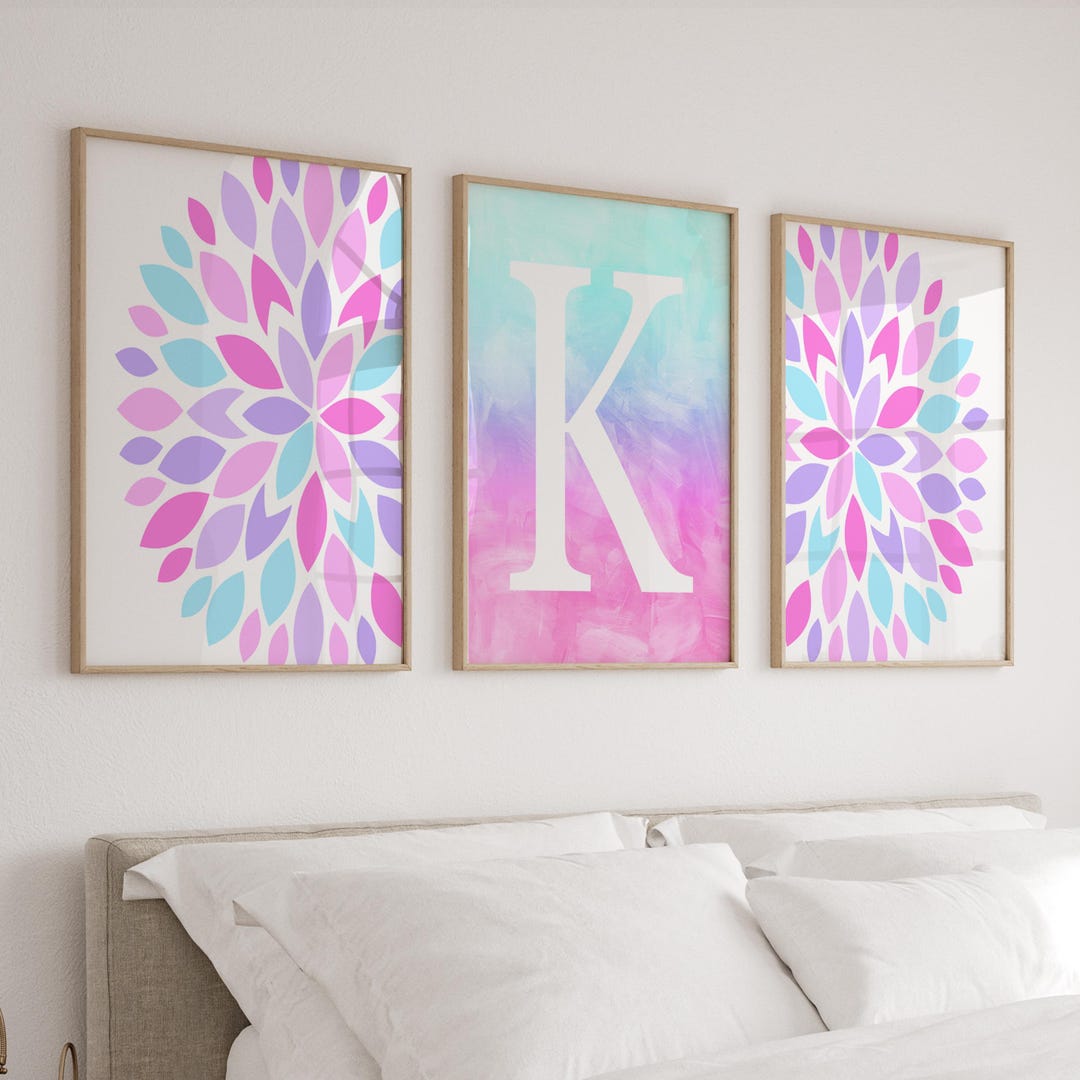 Teen Girl Room Decor, Hot Pink Flower Wall Art Prints for Girls Room ...