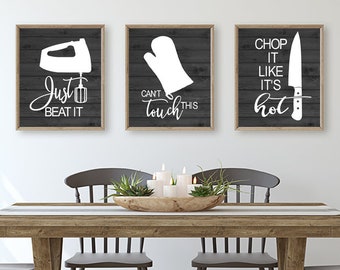 Farmhouse Kitchen Wall Decor, Funny Kitchen Quote Wall Art, Funny Utensil Wall Decor, Set of 3 Kitchen Prints,  Dining Room Decor, Set of 3